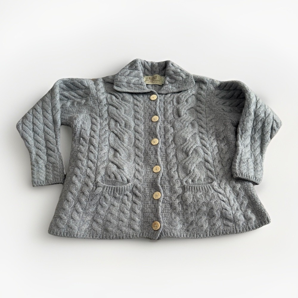 Aran Sweater Market Merino Wool Cardigan Ireland Cable Knit Gray XL